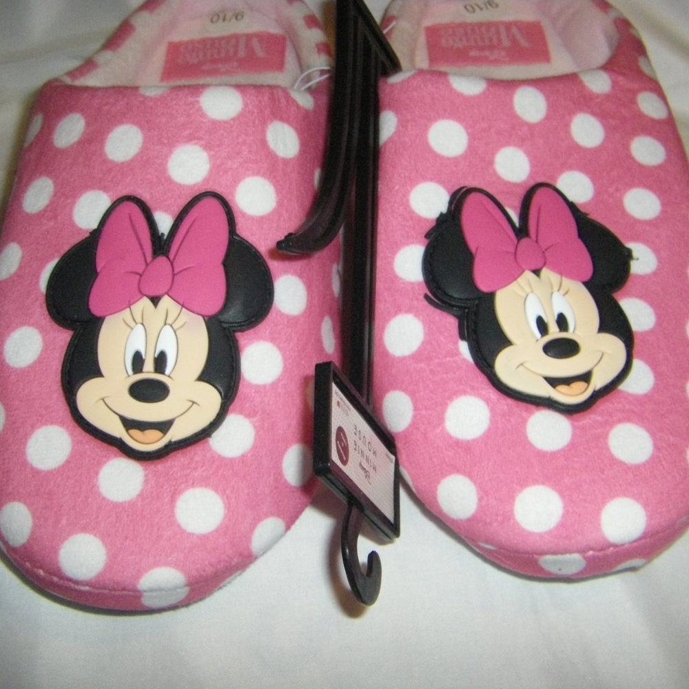 Minnie Mouse Slippers by Disney Pink Dot Plush Women's Various Sizes NEW
